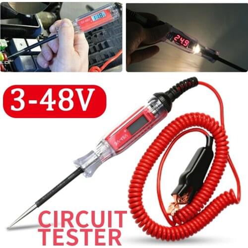 Universal 3V-48V Digital Electric Circuit Tester Multi Function Fuse Line Battery Voltage Circuit Test Pen for Car Motorcycle