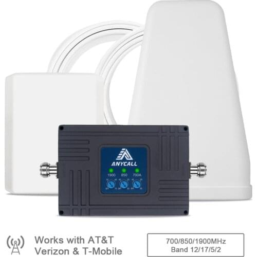 ANYCALL Cell Phone Signal Booster 700/850/1900MHz for AT&T Verizon Voice Call 4G LTE Data Band 2,5,12,17 or B13 Home Amplifier