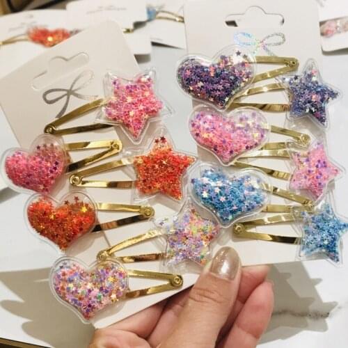 Fashion 6Pcs/Set Transparent Shiny Girls Hairclips Star Heart Birthday Gift Baby Hair Accessories Kids Hair Clip For Children