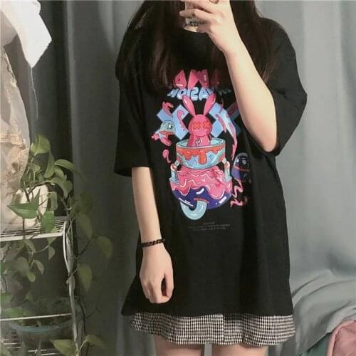 Grunge Tee Top Punk Pastel Goth Clothing Anime Clothes vintageE-girl Gothic Print Women Harajuku T-shirt Summer Cotton Tshirt