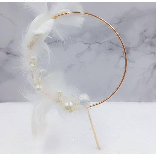 Pearl Feather Circle Cake Crown Birthday Hat Cake Decoration Plugin Birthday Baking Decoration Crown Tiara Hair Accessories