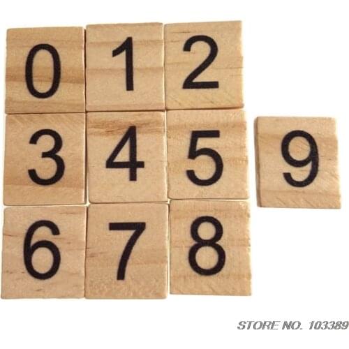 10bags of 10pcs/pack natural wood color varnished wooden tiles, wooden numbers form 0 to 9 per pack
