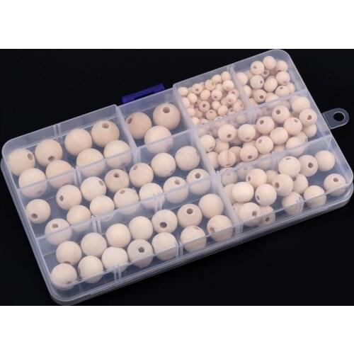 200pcs/set DIY Wooden Beads Natural Round Loose Wood Beads Jewelry Making Bracelet Necklace Teething Bead