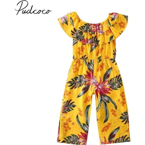 2020 Baby Summer Clothing Toddler Kid Baby Girl Clothes Ruffle Romper Off Shoulder Jumpsuit Long Pant Floral Outfit