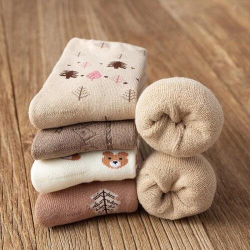3 Pair/set Cartoon Winter Womens Thick Warm Solid Color Wool Harajuku Retro Cold Resistant Fashion Casual Cashmere Socks