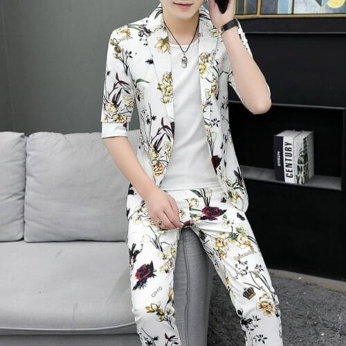 3XL Summer Casual Suit Mens Medium Sleeve Thin Social Spiritual Boy Suit Two Piece with Quarter Sleeve Set