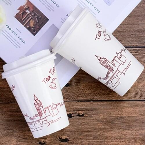 50pcs Creative disposable thick milk tea cup party favor double coated coffee paper cup cold and hot drink packaging cups