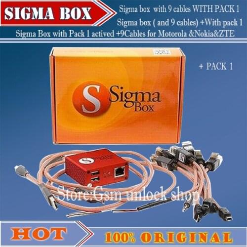 Free Ship gsmjustoncct sigma box with 9 cables with Pack 1 activation for MTK-based Motorola, Alcatel,Huawei, ZTE and for Lenovo