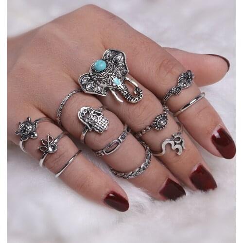Bohemian Matching Rings Silver Plated Jewelry Sets Elephant Ring Accessories for Women Christmas Gift Slytherin Anillos Bague