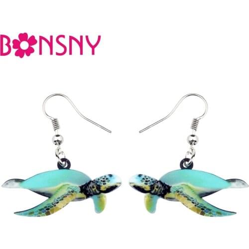 Bonsny Acrylic Green Sea Turtle Earrings Big Long Dangle Drop Novelty Ocean Marine Animal Jewelry For Women Girls Gift Statement