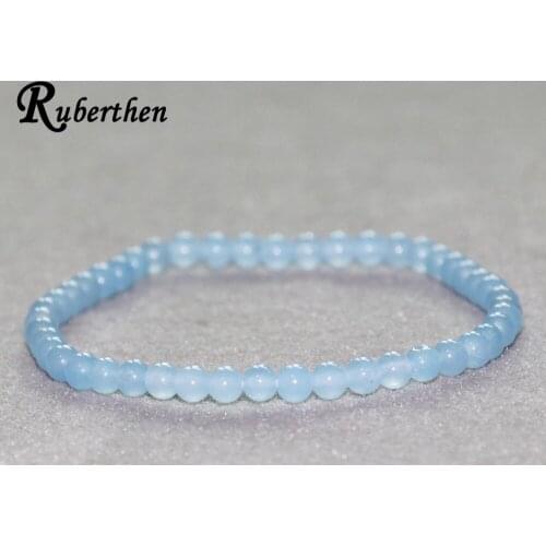 Ruberthen Light Blue Stone Bracelet 4 mm Natural Stone Bead Bracelet Mini Gem Stone Energy Bracelet