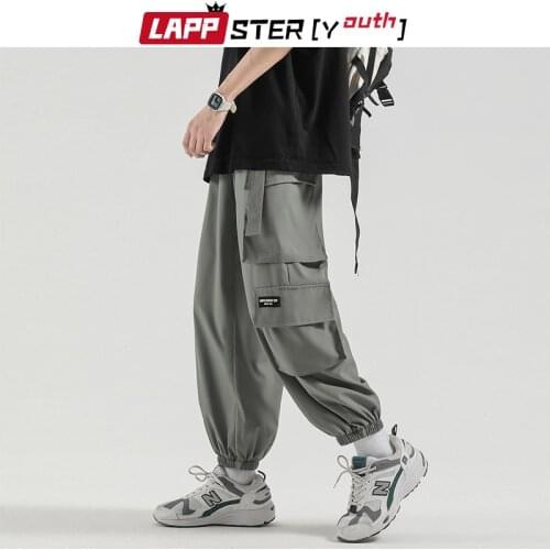 LAPPSTER-Youth Men Harajuku Cargo Pockets Jogger Pants 2021 Mens Baggy Korean Fashion Vintage Sweatpants Male Streetwear Pants