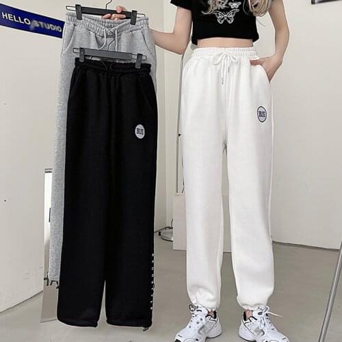 Spring autumn Harem Pants Women Breathable Soft Sweatpants Women High Waist Long Harajuku Letter embroidery white black Trousers