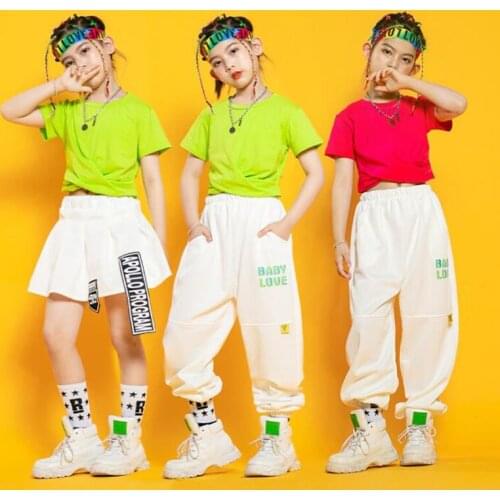 Kids Cool Ballroom Hip Hop dancing Outfits Crop Tshirt Tops Skirt pants For Girls Jazz Dance Wear Costumes Stage Show Outfits