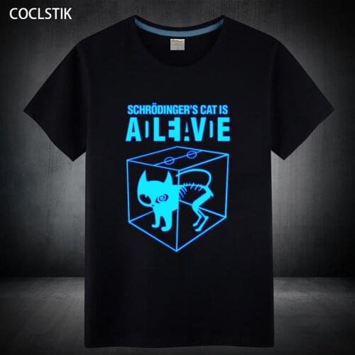 100% Cotton Childrens/Mens Summer Fluorescent Schrodingers Cat T Shirt Male Luminous In Dark The Big Bang Theory T-shirts Tops