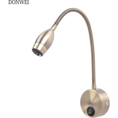 Flexible Hose 3W LED Modern Aluminum Wall Lamp with switch led Lamp Bedside Reading Book Light Study Painting Wall Lighting