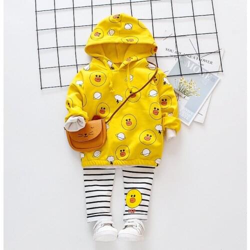 Baby Girls Hooded Weater Set Cotton Print Sweatshirt Spring And Autumn Two-piece Female Baby Long Sleeve Tops Suit Clothes