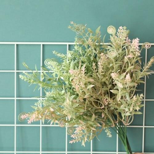 Artificial flowers plastic leaves white fuzzy powder hippocampus grass fake plants wedding home decoration arrangement accessory