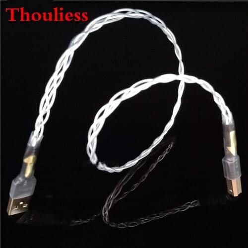 Thouliess HIFI Single Crystal Silver USB Cable DAC A-B Interconnect Digital Gold Connection USB 2.0 Type A to B Male Audio Cable