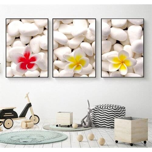 Canvas Painting Flower White Stone Posters Prints Zen Nordic Modern Wall Art Pictures For Bathroom Kids Room Home Decor