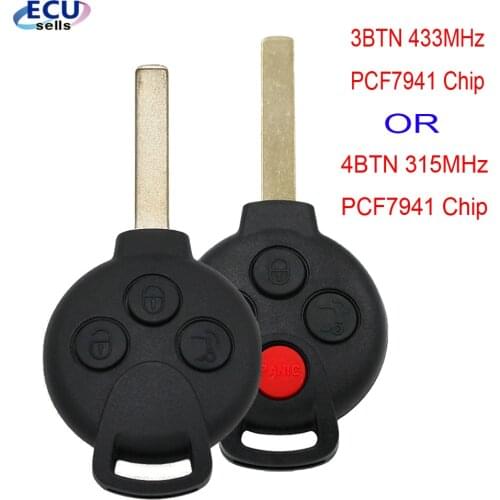 3/4Button Keyless Entry Car Remote Key Fob Control For Mercedes-Benz 451 2007-2013 Smart Fortwo Uncut Blade 433Mhz/315Mhz Option