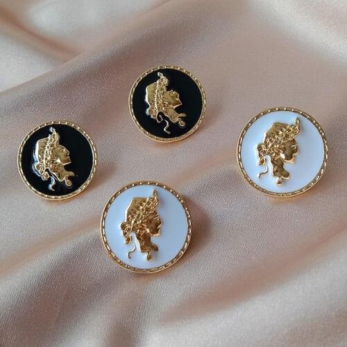 Round Character Avatar Stud Earrings Hand Painted Ear Studs Golden Border Pattern White Stud Earrings Women Girl Gifts Friends