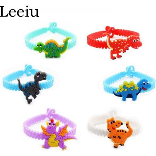 Leeiu 6pcs Dinosaur Party Rubber Bangle Bracelet Dinosaur Party Decorations Jungle Birthday Kids Gifts Baby Shower Party Favors