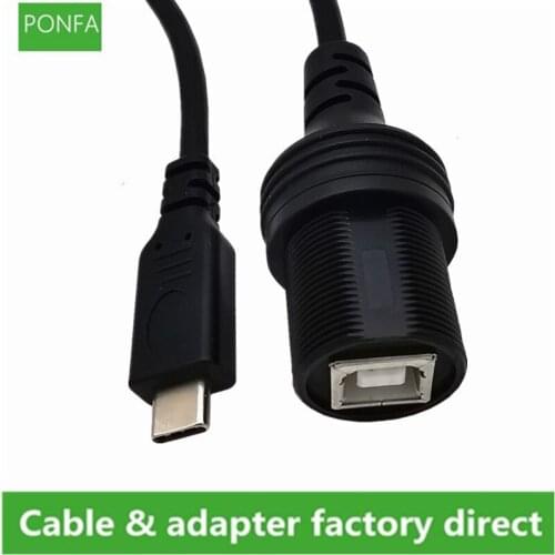 Car Dash Flush Mount Type-C USB 3.1 to USB 2.0 Type B Female Cable Socket Cable Installation Panel Kit 0.3m