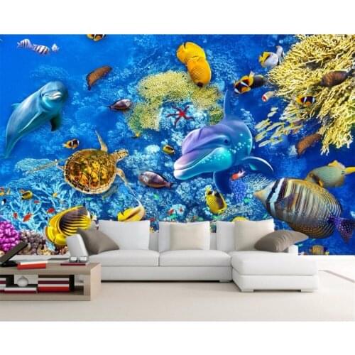Custom mural 3d room wallpaper Sea world fish wall papers home decor painting 3d wall murals wallpaper for walls 3 d