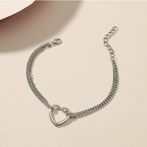 New Simple Women Heart Charms Bracelets for Girl Vintage Silver Color Metal Minimalist Bracelet Valentines Day Party Gift