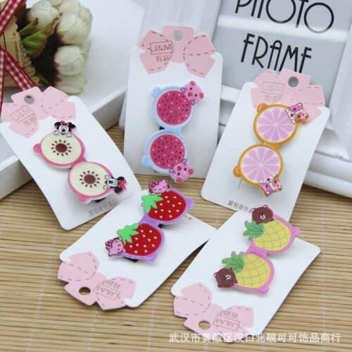 New Pet hair accessories wholesale fashion fruit cartoon young girl acrylic glass frame press hairpin clip 24pcs