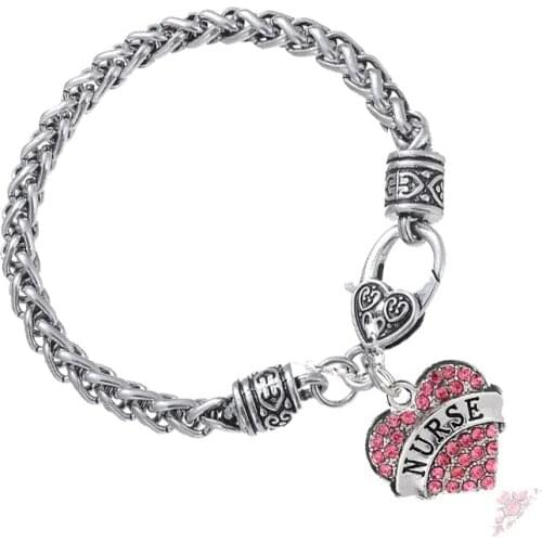 Charm Nurse 3 Colors Knit Pink Heart Crystal Bracelet Women Gifts Rhinestone Bangle Jewelry Doctor Wristbands Bijoux Sale