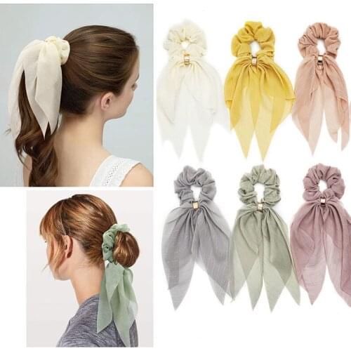 Solid Color Headband Ribbon Long Satin Rubber Bands for Women Elastic Hair Bands Bow Hair Tie Scrunchie Girls Hair Accessories