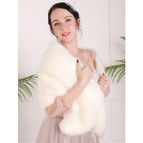 Pure Winter Ivory Beautiful elegant White fur Evening dress Cloak cappa Bridal Shawls wedding bolero for women