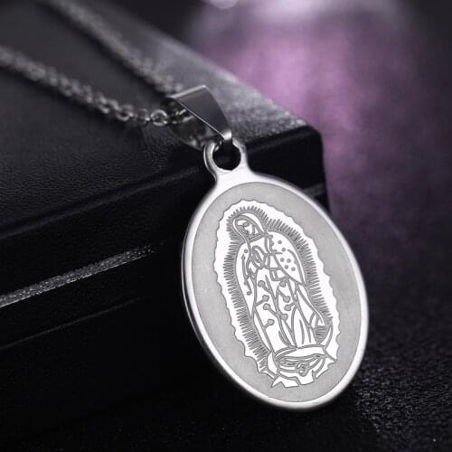 Fashion Virgin Mary Necklace Stainless Steel Medal Sculpture Charm Pendants Necklaces For Women Girls Catholic Jewelry Statement