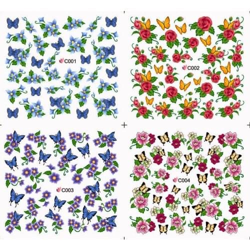 4 PACKS / LOT Nail Art Water Transfers Stickers Nail Decals Stickers Water Decal Flowers Fish Butterfly Fruit C001-C028