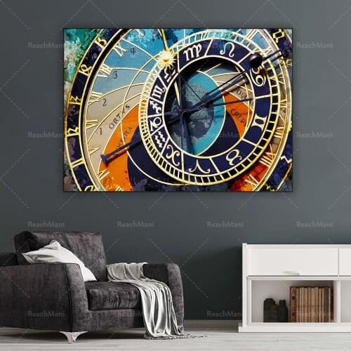 Prague Astronomical Clock abstract canvas print, Prague clock painting, Prague wall art decoration poster