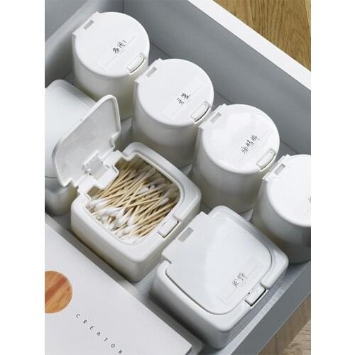 Japanese-style simple home desktop organizer with lid dust-proof storage small box cotton swab stick storage box storage bucket
