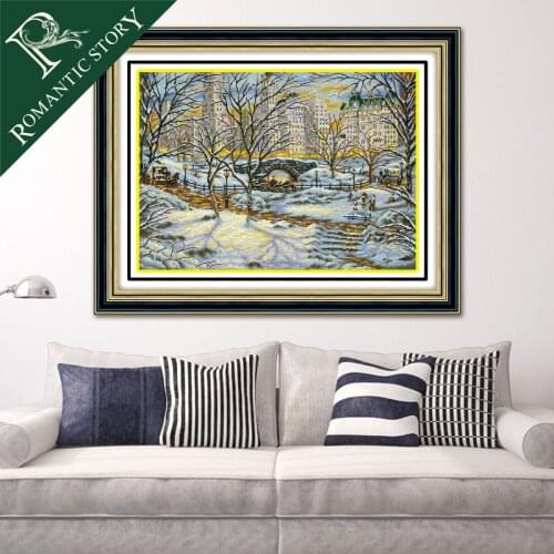 Romantic Story Winter City Outdoor Scenery Painting Embroidery Art DIY Cross Stitch Needlework Counted Cross-Stitching Sets