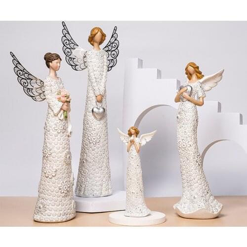 Nordic Light Luxury Flower Fairy Decorations Iron Wings Girl Doll Resin Statue Home Decoration Character Resins Holiday Gifts