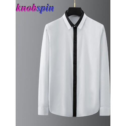 White Black Splicing Hit The Color Business male Dress Shirt 2021 High quality Long Sleeve Slim Casual Camisas Men Dress Shirts