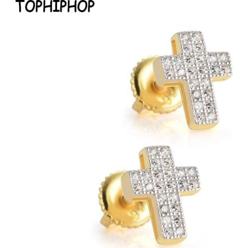 TOPHIPHOP Hip Hop Cross Stud Earrings Iced AAA Cubic Zirconia Jewelry Hip Hop Stud Earrings for Men and Women