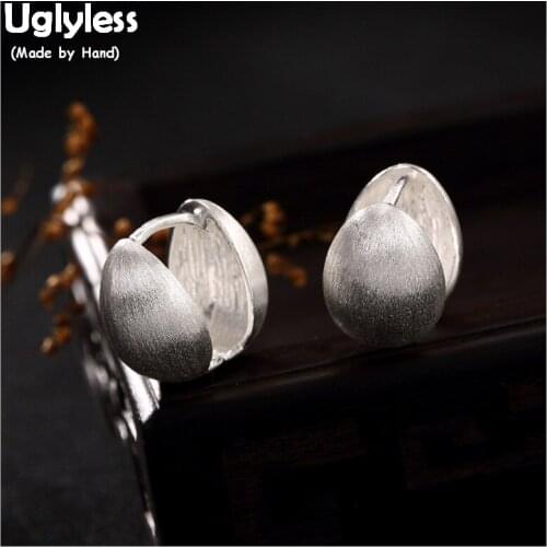 Uglyless 100% Real Solid 925 Silver Eggs Stud Earrings for Women Handmade Frosted Fine Jewelry Simple Fashion Geometric Studs