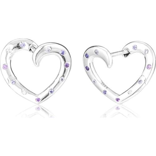 Real 925 Sterling Silver Bright Hearts Hoop Earrings Fits Europe Jewelry Silver Earrings for Women Jewelry Making Wholesale