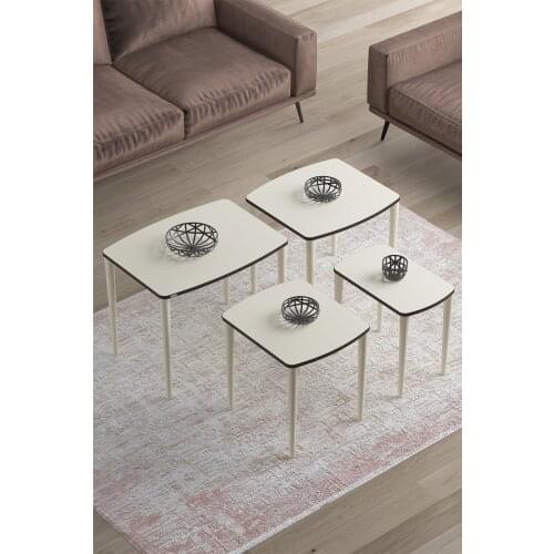 Modern Telwe Series Mdf 1. Grade 4 Pcs Zigon Coffee table And Medium Coffee table Pad White Marble/silver coffe table
