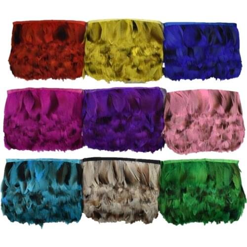 10Meters Colorful Natural Pheasant Feather Trim Fringe Ribbon Rooster Goose Feathers on Tape Clothes Crafts Clothes Plumes Decor