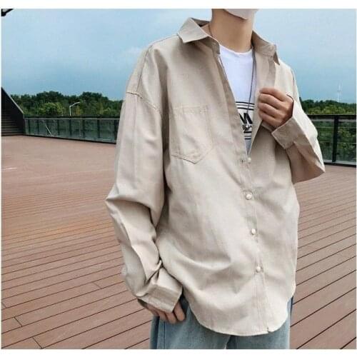 Japanese cat print long sleeve khaki shirt harajuku vintage plus size traff-style za men 2020 sheiner vadiming blouse shirt