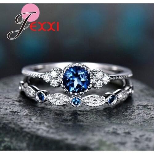 Fashion 925 Sterling Silver Jewelry Rings For Women Girls Pave Shiny Clearest Cubic Zirconia Beat Wedding Anniversary 2 Pcs