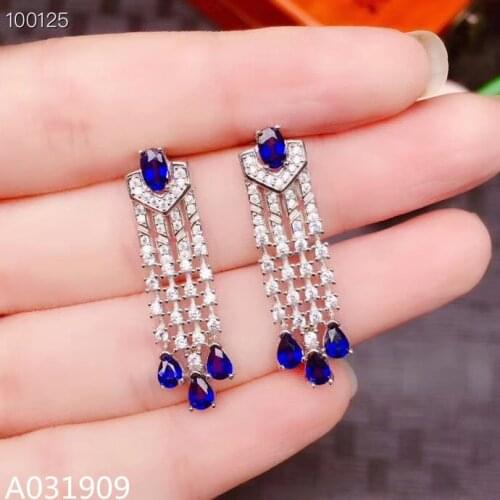 KJJEAXCMY boutique jewelry 925 sterling silver inlaid Natural sapphire gemstone Womens earrings support detection beautiful