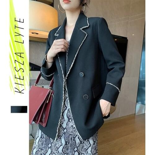 Runway Women Blazer Fashion Double Breasted Long sleeve OL lady Casual black Suit Jacket Coat